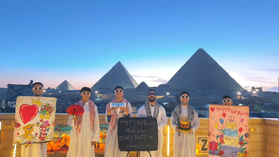 Egyptian Pyramid Team at sunset